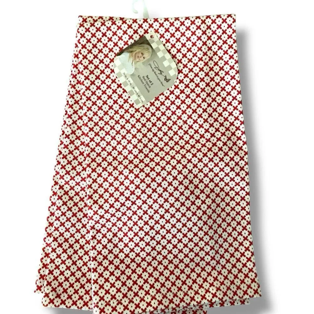 Spring Shop Dolly Parton Red Hatch Geometric Kitchen Towel Set 2 Dish Towels